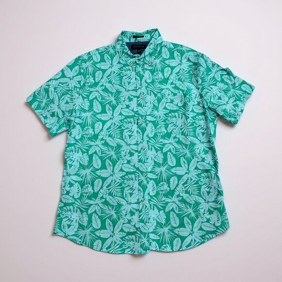 Banana Republic Green Hawaiian Button Down Short Sleeve Men Shirt - Picture 3 of 6